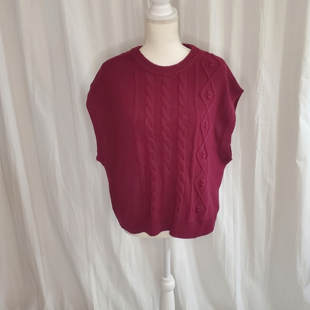 NWT Frye and Co Womens Asymmetrical Cable Knkt Vest Sz Large in Canyon Cranberry